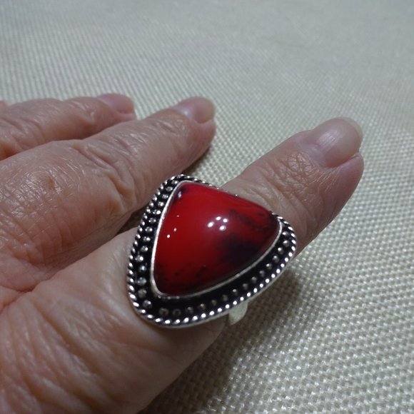 Beautiful "RED DENDRITE OPAL" Handmade Sterling Ring Size 9.5 #612B - Picture 1 of 3